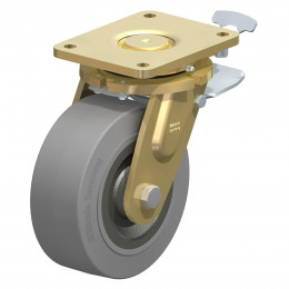 Afsmitningsfrit sværlasthjul med elastisk massivgummibane ”Blickle EasyRoll”.